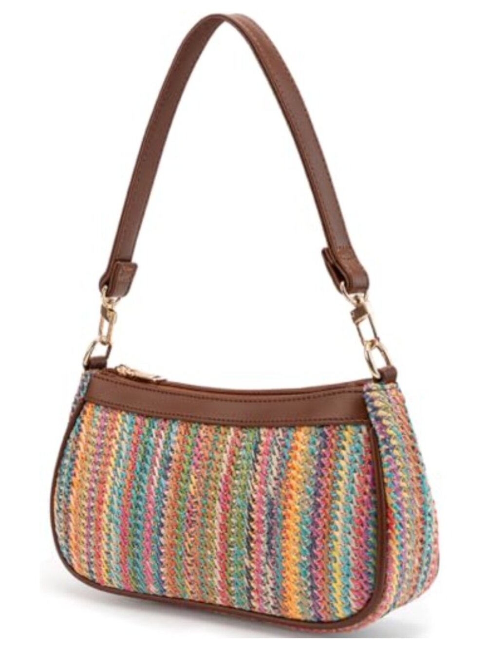 Woven Straw Hobo Crossbody Bag Vegan Leather Trim Purse